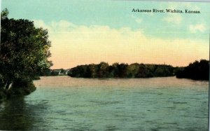 Arkansas River Wichita Kansas Vintage Linen Postcard