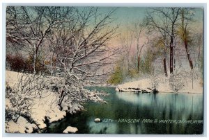 c1910 Hanscom Park Winter Snow River Lake Trees Omaha Nebraska Vintage Postcard