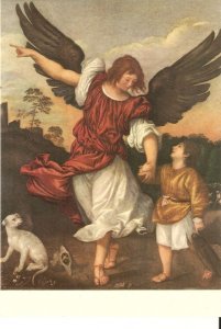 Tiziano. Tobie and the Archangel Fine painting modern Italian postcard