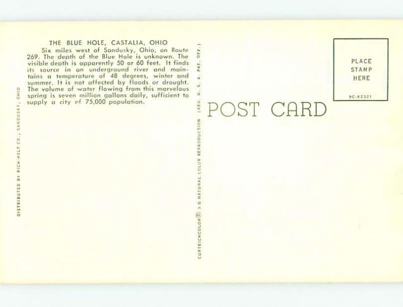 Unused Pre-1980 BLUE HOLE Castalia - Near Sandusky Ohio OH hn1903