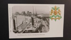 Mint Ship Postcard Fort William Ontario Canada Harbor showing Grain Elevators