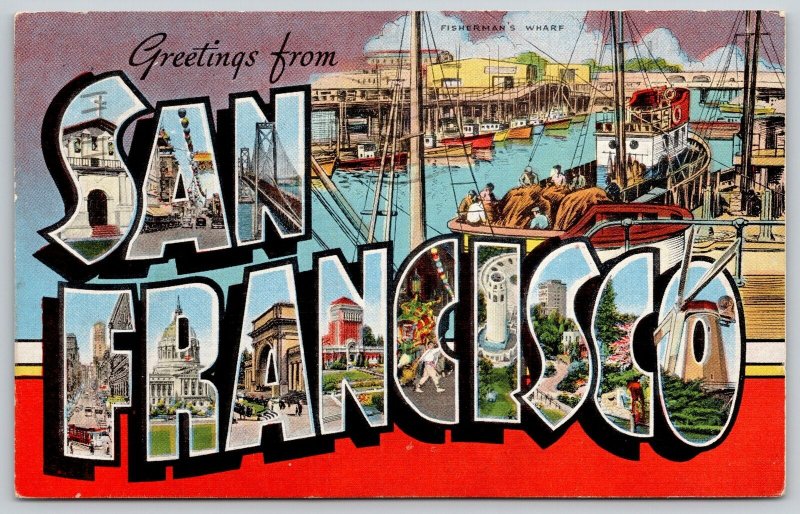 San Francisco California~Large Letter Linen Postcard~Chinatown~Powell St~1946