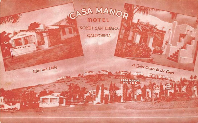 CASA MANOR MOTEL San Diego, California Roadside ca 1940sVintage Postcard