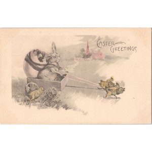 1912 Anthropomorphic Easter Greetings Original Antique Postcard - Bunny Chics