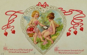 Circa 1910 Valentine Lovely Cherub Angel Heart Flowers Vintage Postcard P59