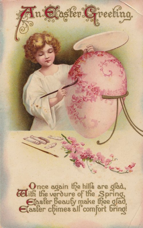 Angel Painting Easter Egg Antique Postcard