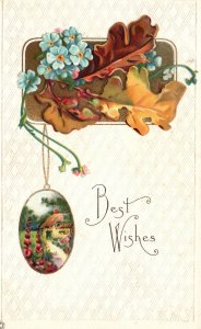 Vintage Postcard Best Wishes Forget Me Nots Landscape Greetings Remembrance 