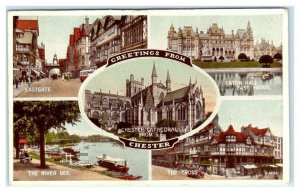 CHESTER, Cheshire, UK ~  Multiview THE CROSS, Cathedral  1950 Cars Postcard