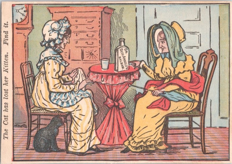 Dr. Seth Arnold's Balsam Quack Remedy - Victorian Trade Card Puzzle Lost Kitten