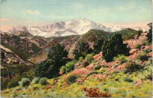 postcard CO  Pikes Peak Among the Clouds