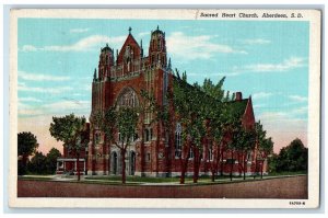 1948 Sacred Heart Church Street View Aberdeen South Dakota SD Vintage Postcard 