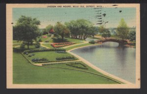 Michigan DETROIT Lagoon and Mound, Belle Isle pm1950 ~ Linen