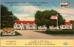 Flamingo Motor Court Motel Cabins Mitchell SD Vintage Postcard X42