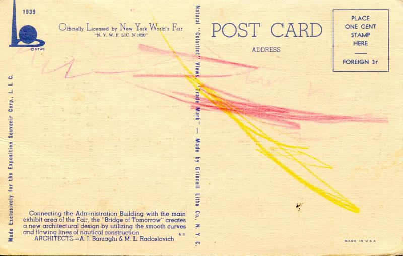 NY - 1939 New York World's Fair. Bridge of Tomorrow