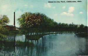 VINTAGE POSTCARD ISLAND IN CITY PARK CHILLICOTHE OHIO FLAG CANCELLED IN 1913