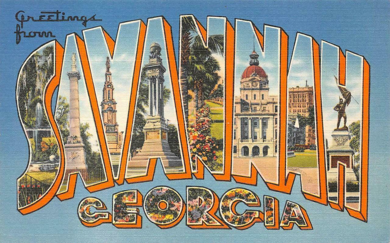 Greetings From Savannah Large Letter Postcard (1940S