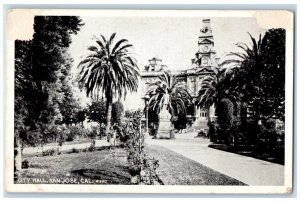 1925 City Hall Exterior Building Statue Sculpture San Jose California Postcard