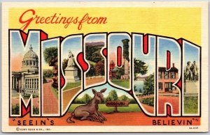 Greetings From Missouri Large Letter Monument Statues Landmarks Postcard