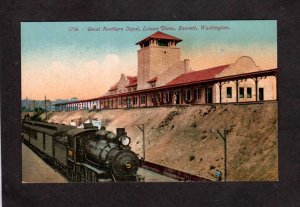 WA Great Northern Railroad Train Station Depot Everett Washington Postcard