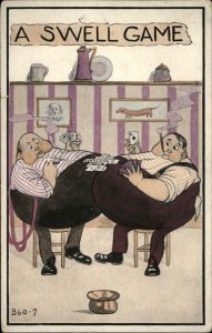 Swell Game Fat Men Playing Cards on Big Bellies Comic c1910 PC