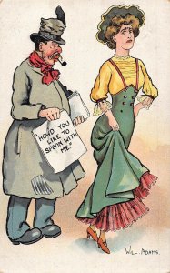 L054 Howd you like to spoon with me 1907 comic humor signed Will Adams postcard