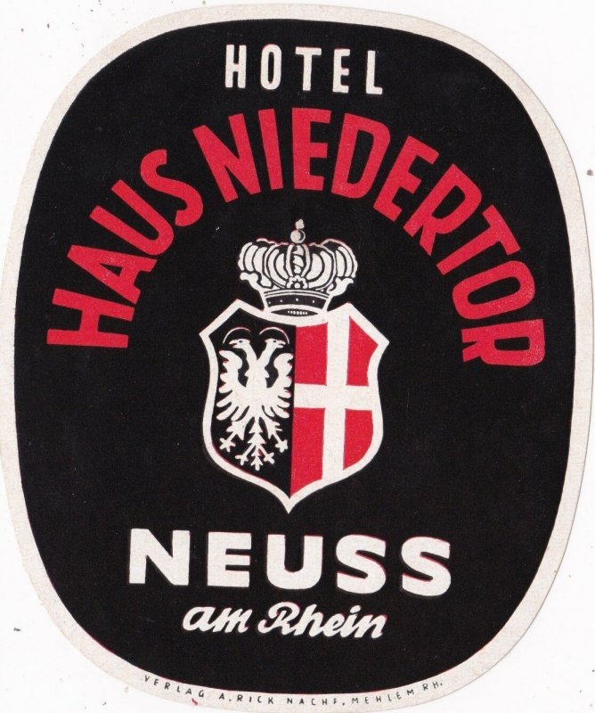 Germany Neuss an Rhein Hotel Haus Niedertor Vintage Luggage Label sk1199