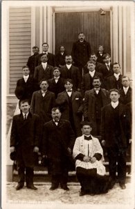 McAdoo Pennsylvania Kunegumby Men Catholic Priest Congregation RPPC Postcard Z13