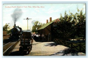 Northern Pacific Depot Train Time Station Miles City Montana Antique Postcard 