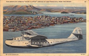 Linen Era, Arriving Pan American China Clipper, Arriving San Fran., Old Postcard