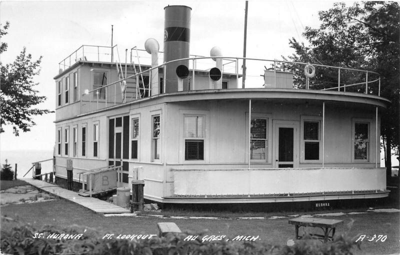 F35/ Au Gres Michigan RPPC Postcard 1947 S.S. Hurona Point Lookout