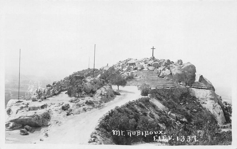 California~Mt Rubidoux~Cross on Pile of Stones on Top~1920s RPPC Postcard