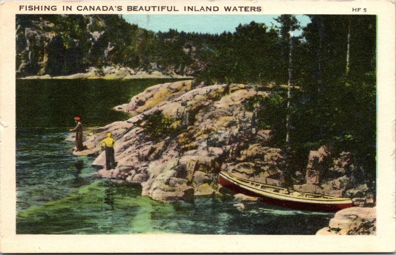 Vtg Fishing in Canada Beautiful Inland Waters Postcard