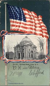 Utica New York NY Savings Bank American Flag Patriotic Border c1905 Postcard