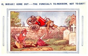 Bamforth,Auto Comic , Woman falling in Grave