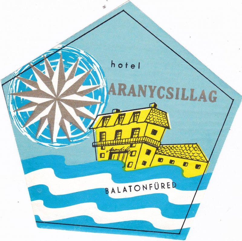 Hungary Balatonfured Hotel Aranyscsillag Vintage Luggage Label sk3888