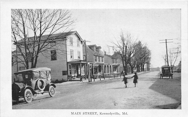 F52/ Kennedyville Maryland Postcard c1910 Main Street Stores Homes Car 