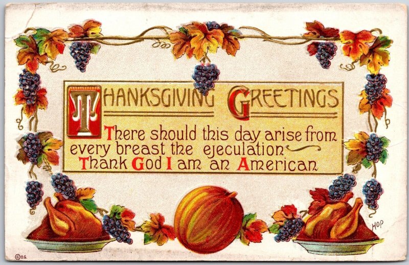 Thanksgiving Greetings American Tradition Turkey Meat & Fruits Posted Postcard