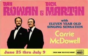 VINTAGE POSTCARD DAN ROWAN DICK MARTIN CARRIE McDOWELL SHOW RENO NEVADA 1975