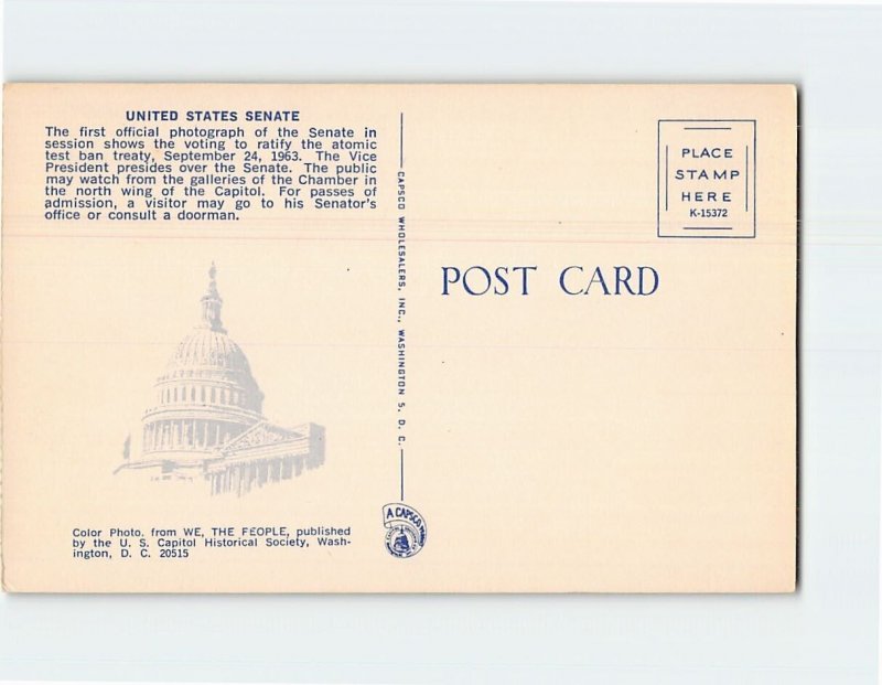 Postcard U. S. Senate in Session, Capitol, Washington, District of Columbia