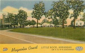 Little Rock Arkansas Magnolia Court 1940s Postcard linen roadside Teich 4730