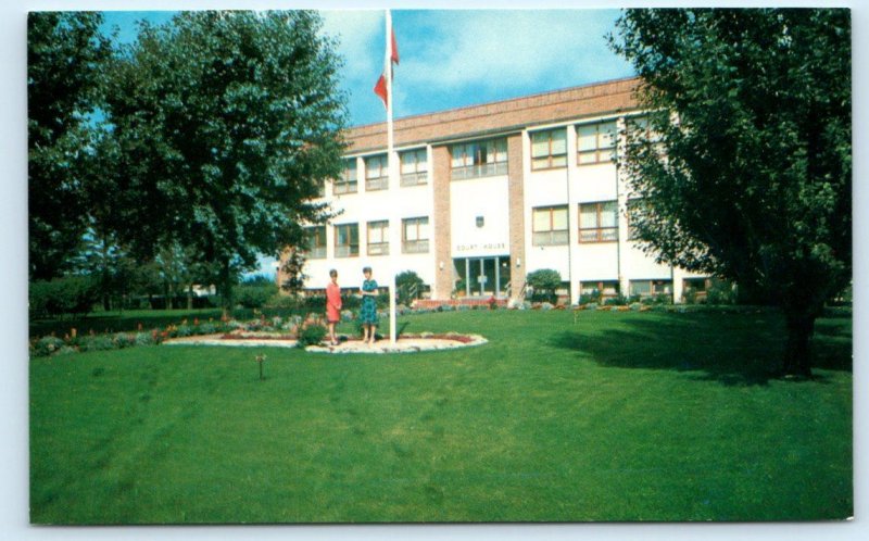 2 Postcards GRANDE PRAIRIE, Alberta Canada ~ COURT HOUSE & Trumpeter Swan 1960s