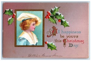 Colorado Springs CO Postcard Christmas Sailor Boy Holly Berries Embossed 1910