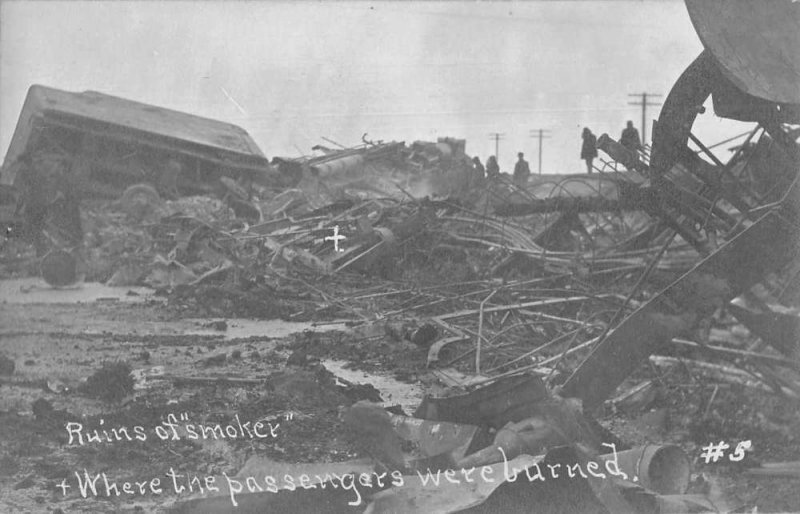 Grand Forks North Dakota Train Wreck Disaster Real Photo Vintage Postcard AA58