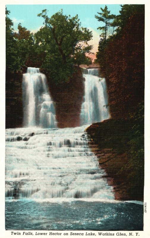 Vintage Postcard 1920s Twin Falls Lower Hector Seneca Lake Watkins Glen ...