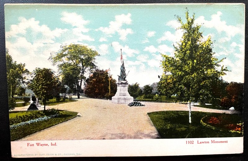 Vintage Postcard 1907-1915 Lawton Park & Civil War Monument, Fort Wayne, Indiana