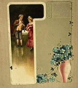 Vintage Birthday Postcard c. 1910 German Embossed Man Woman Romance Floral