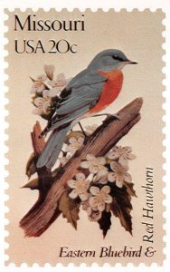 EASTERN BLUEBIRD & RED HAWTHORN MISSOURI STAMP ANDREWS CACHET POSTCARD (1982)