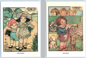 2 Repro Postcards GRACE DRAYTON Off To School CHILDREN Sour Notes 1986~4x6