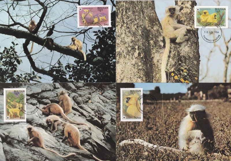 Golden Langur Bhutan Monkey 4x WWF First Day Cover Stamp Postcard s