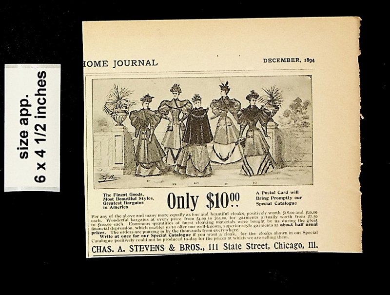 1894 Chas A Stevens Fashion Only $10 Finest Goods Vintage Print Ad 18773